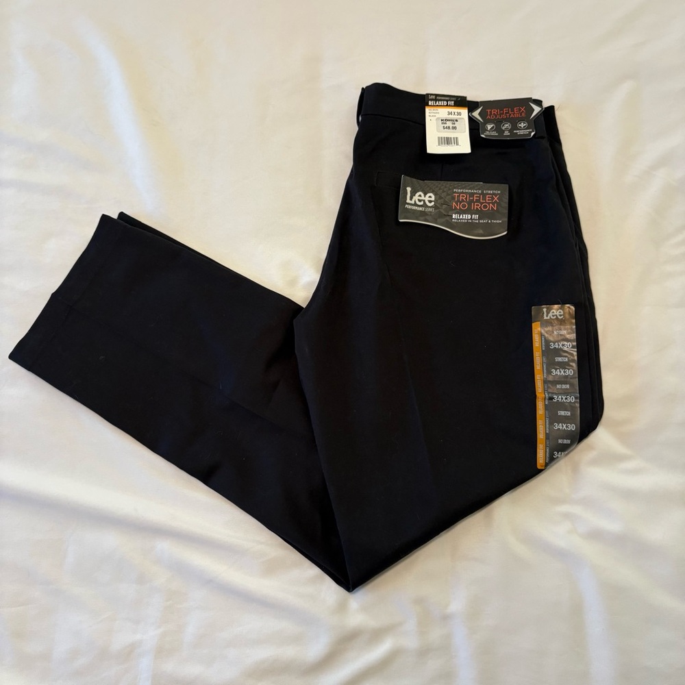 Lee Tri-Flex‎ No Iron Perform Stretch - Black - 34x30 - New with Tags